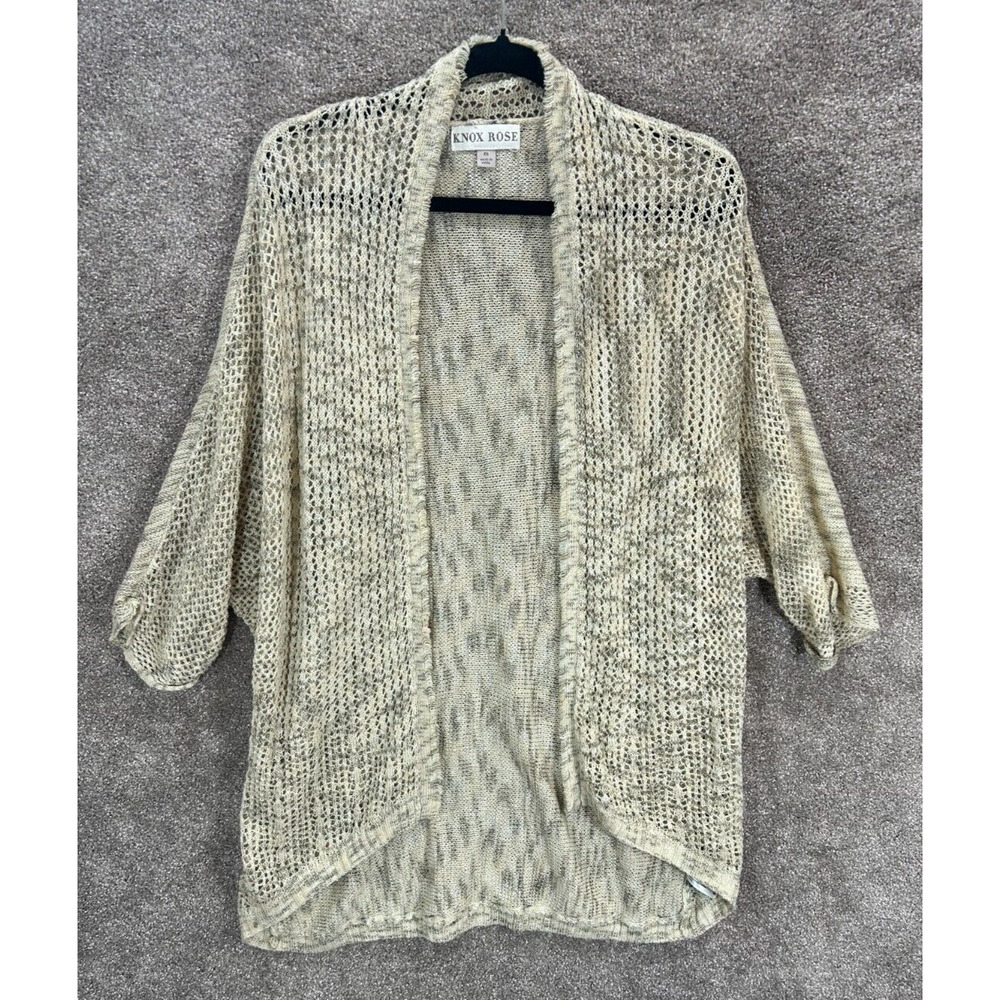 Knox Rose Cardigan Womens Medium Beige Marled Open Front Knit Boho Sweater‎